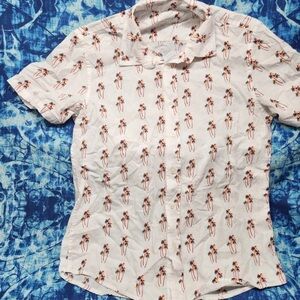 Cotton & Co Mens Tropical  Palm Tree White Button Up Shirt Size Small